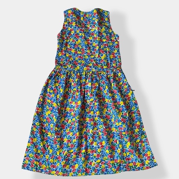 Vintage 80s Floral Pinafore Midi Dress – Dropped Waist, Cotton, Size S - Picture 5 of 11